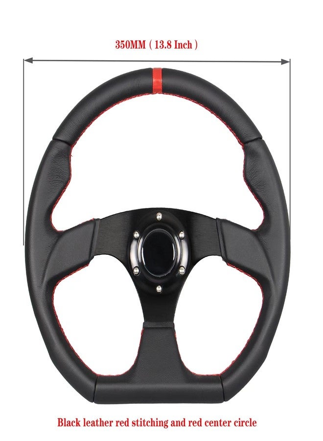 GONMOT Universal Racing Sports Steering Wheel Red Stripe D Shape 13.8inch 350mm 6 Bolts Black Leather Hand Grip Steering Wheel - Image 3