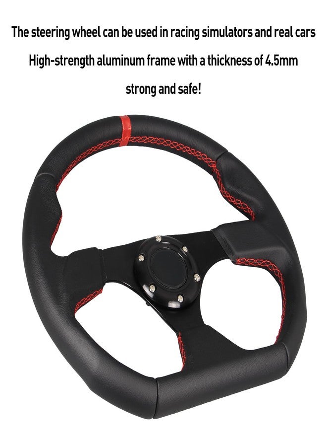 GONMOT Universal Racing Sports Steering Wheel Red Stripe D Shape 13.8inch 350mm 6 Bolts Black Leather Hand Grip Steering Wheel - Image 4