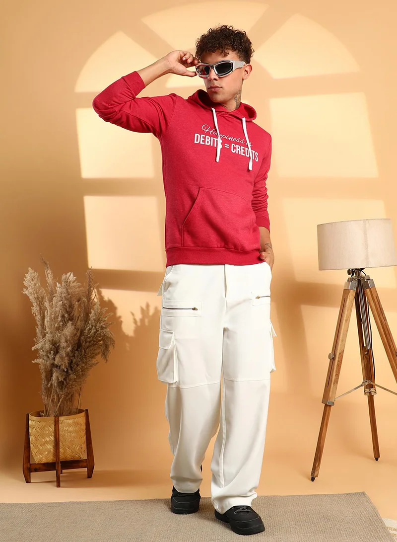 Campus Sutra Men's Red Happiness Is Hoodie With Kangaroo Pocket