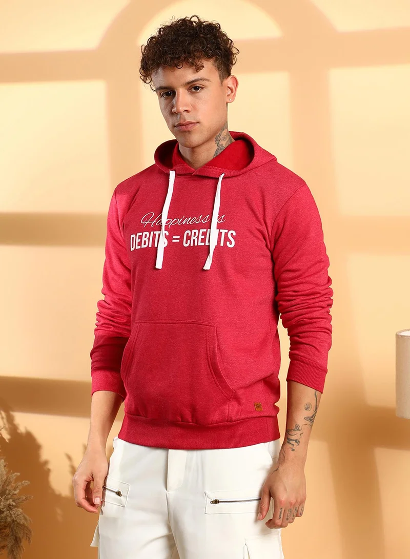 Campus Sutra Men's Red Happiness Is Hoodie With Kangaroo Pocket