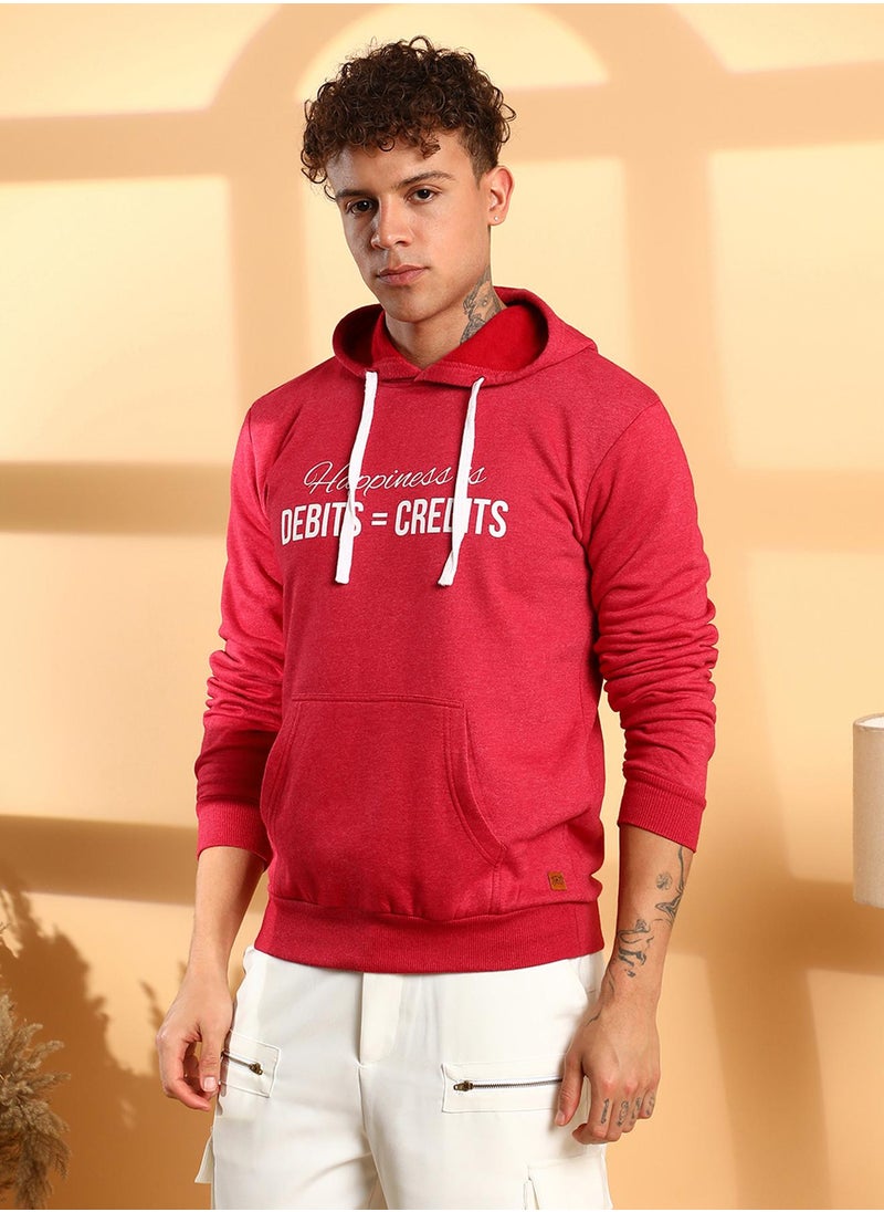 كامبوس سوترا Men's Red Happiness Is Hoodie With Kangaroo Pocket  - Image 3