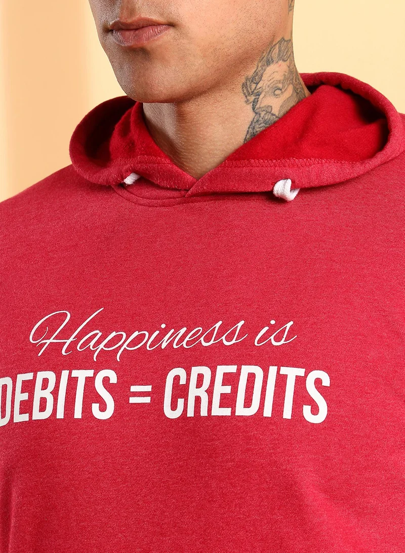 Campus Sutra Men's Red Happiness Is Hoodie With Kangaroo Pocket