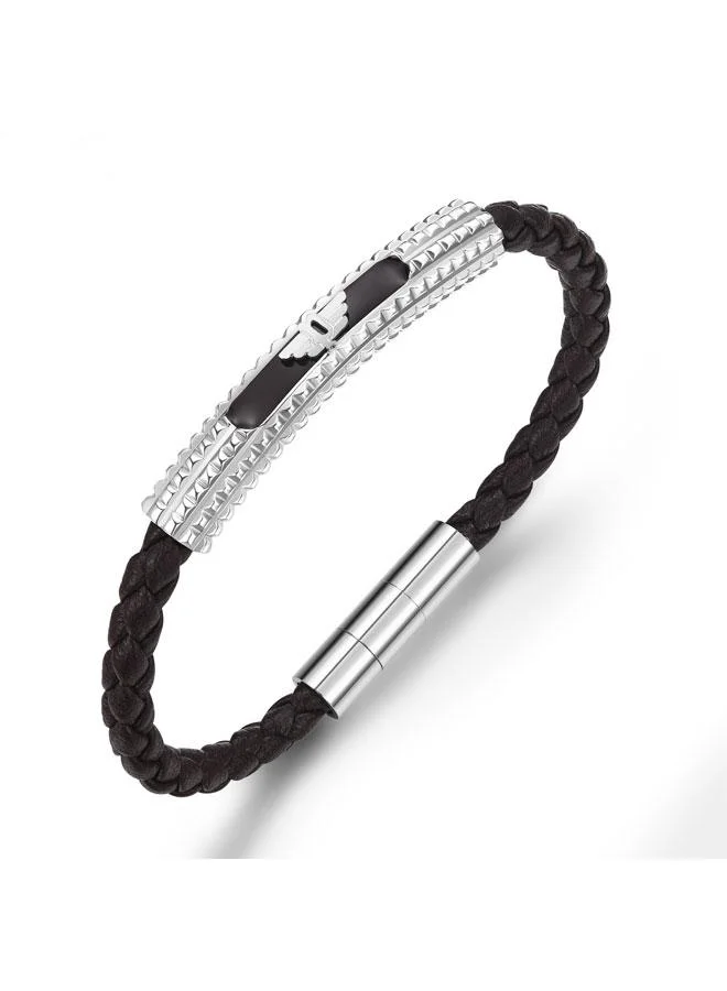 بوليس Urban Texture Men's Brown Leather Bracelet 200mm