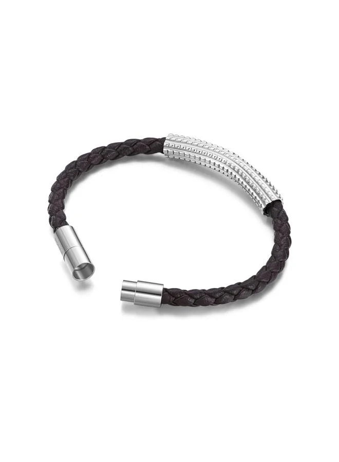 بوليس Urban Texture Men's Brown Leather Bracelet 200mm