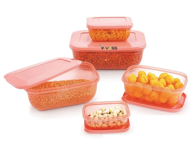INVOSS Bpa Free Plastic Storage Container Set for Fridge Storage Boxes Modular Meat Vegetables Fish Storage Containers for Kitchen Peach Rectangle 150 ml 290 ml 580 ml1700 ml 2700 ml - Image 4