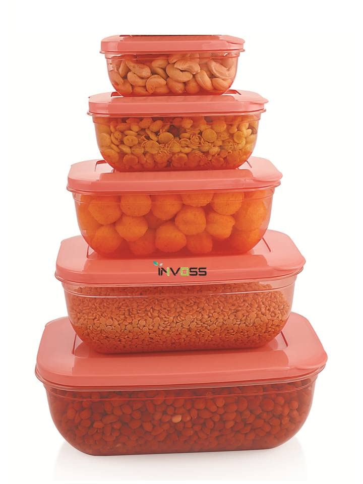INVOSS Bpa Free Plastic Storage Container Set for Fridge Storage Boxes Modular Meat Vegetables Fish Storage Containers for Kitchen Peach Rectangle 150 ml 290 ml 580 ml1700 ml 2700 ml - Image 1