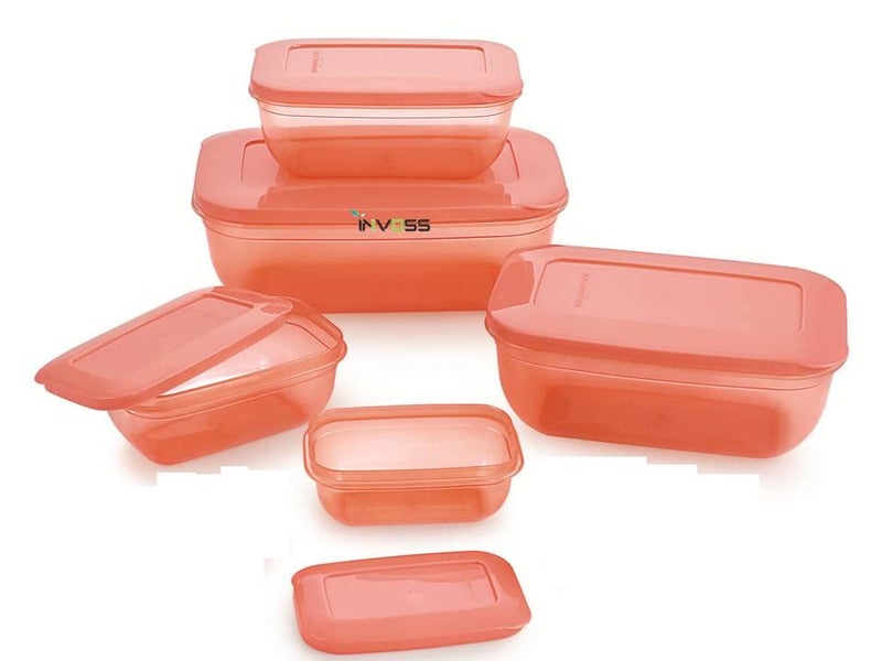 INVOSS Bpa Free Plastic Storage Container Set for Fridge Storage Boxes Modular Meat Vegetables Fish Storage Containers for Kitchen Peach Rectangle 150 ml 290 ml 580 ml1700 ml 2700 ml - Image 3