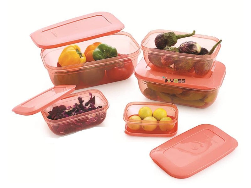 INVOSS Bpa Free Plastic Storage Container Set for Fridge Storage Boxes Modular Meat Vegetables Fish Storage Containers for Kitchen Peach Rectangle 150 ml 290 ml 580 ml1700 ml 2700 ml - Image 2