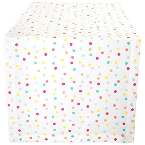 DII Polka Dot Party Print Tabletop Collection Reusable  Machine Washable Table Runner 14x108 Multicolor Confetti Dots