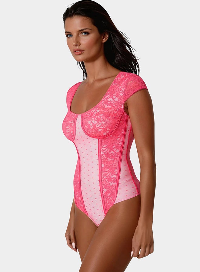 bebe Swiss Dot Lace Bodysuit - Image 2