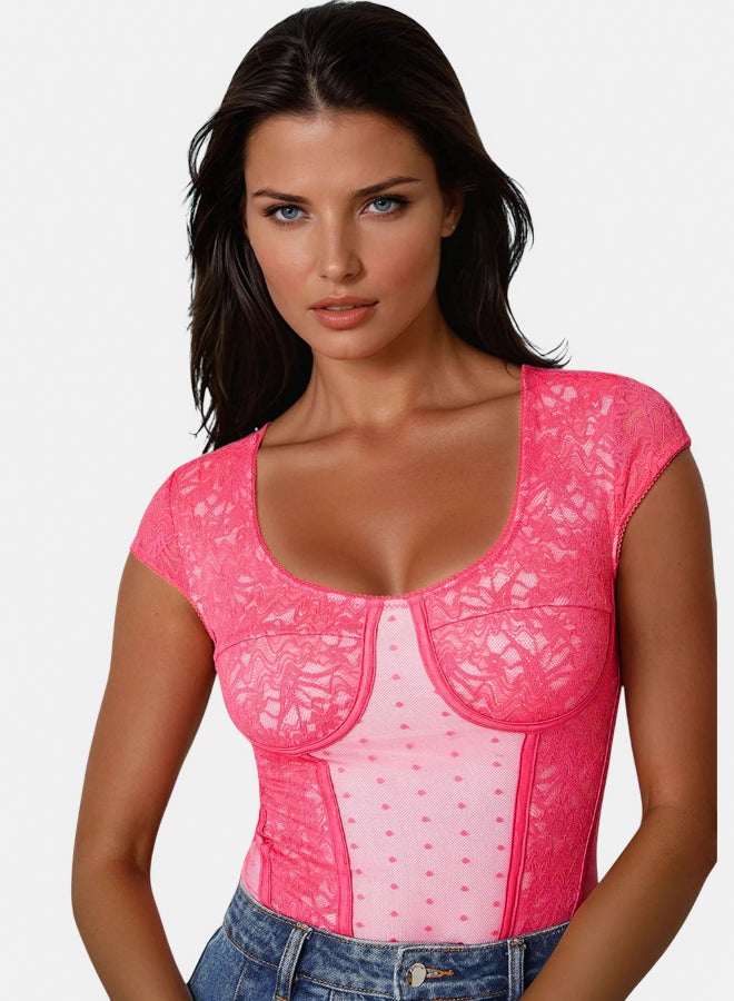 bebe Swiss Dot Lace Bodysuit - Image 1