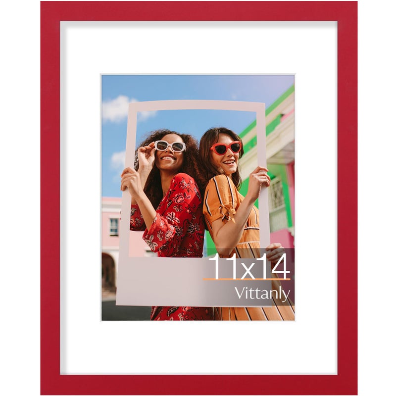 Vittanly 11x14 Picture Frame Engineered Wood with Shatter Resistant Plexiglass Display Pictures 8x10 with Mat or 11x14 without Mat Poster Frame for Wall Mounting Red 1 Pack - Image 2