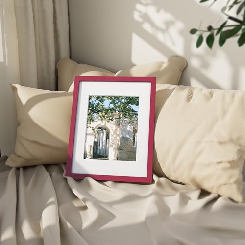 Vittanly 11x14 Picture Frame Engineered Wood with Shatter Resistant Plexiglass Display Pictures 8x10 with Mat or 11x14 without Mat Poster Frame for Wall Mounting Red 1 Pack - Image 3