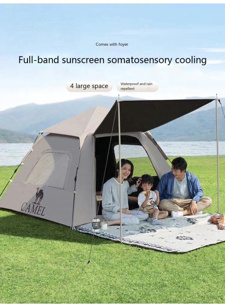 camel 4-Person Automatic Camping Tent with Awning, UPF50+ Blackout Sun Protection, 2000mm Waterproof, Portable Folding 4-Season Tent for Outdoor Overnight/Backpacking/Camping Trips (210x210x135cm) - Image 2