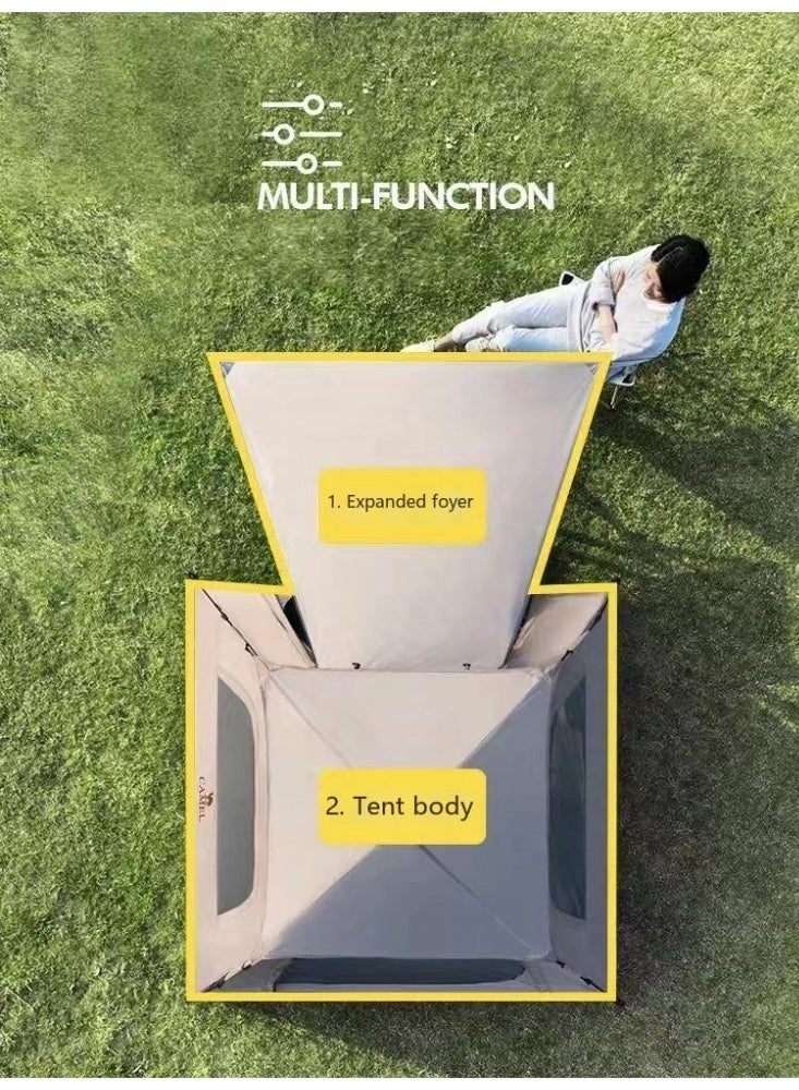 camel 4-Person Automatic Camping Tent with Awning, UPF50+ Blackout Sun Protection, 2000mm Waterproof, Portable Folding 4-Season Tent for Outdoor Overnight/Backpacking/Camping Trips (210x210x135cm) - Image 3