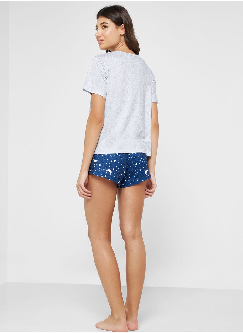 Ginger - Moon Print Pyjama Short Sets - Image 1