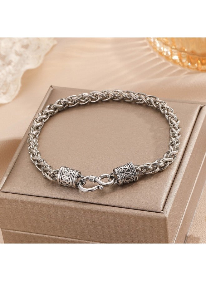 Men Women Unisex Thai Silver Plated Bracelet, Vintage Chain Link Alloy Bangle, Minimalist Retro Wrist Jewelry for Daily Casual Party Wear, Couple Accessories Gift - Image 4