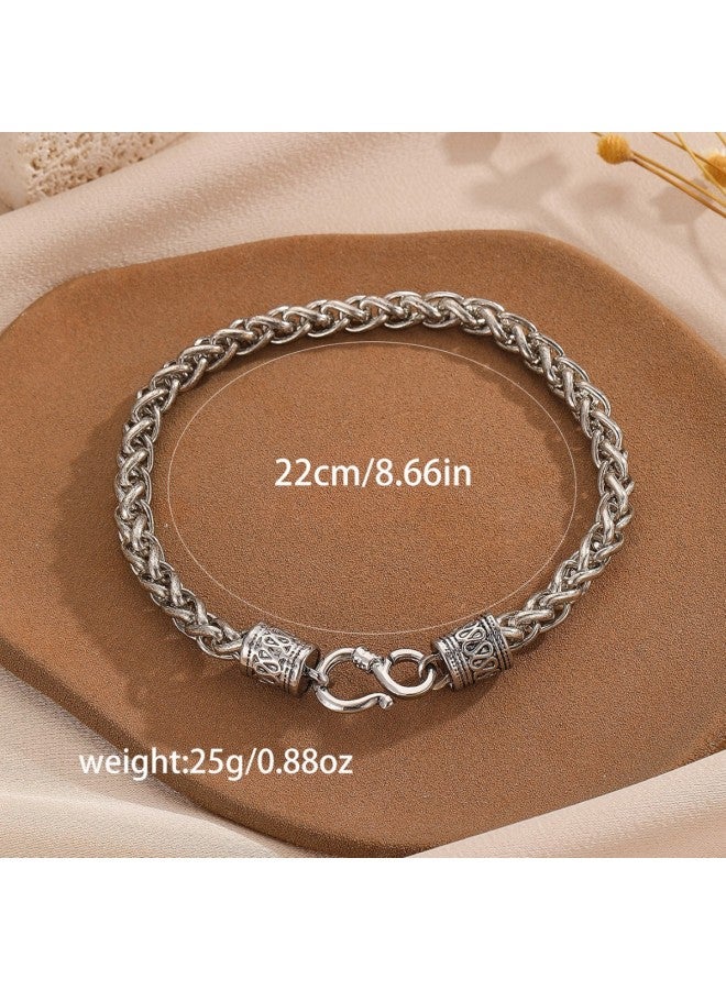 Men Women Unisex Thai Silver Plated Bracelet, Vintage Chain Link Alloy Bangle, Minimalist Retro Wrist Jewelry for Daily Casual Party Wear, Couple Accessories Gift - Image 3