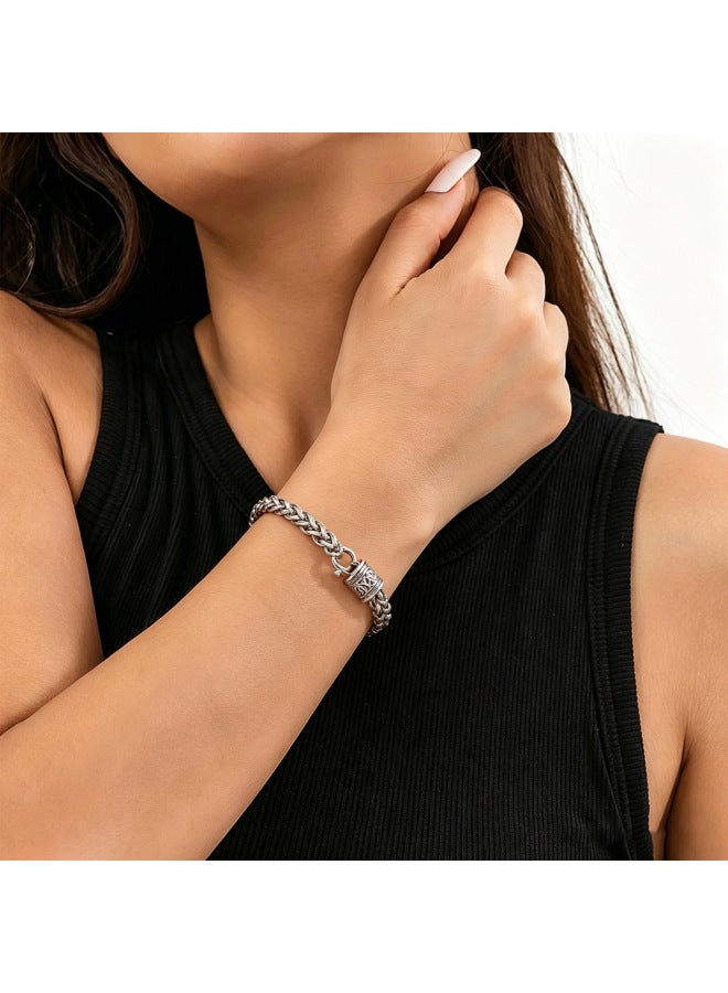 Men Women Unisex Thai Silver Plated Bracelet, Vintage Chain Link Alloy Bangle, Minimalist Retro Wrist Jewelry for Daily Casual Party Wear, Couple Accessories Gift - Image 2