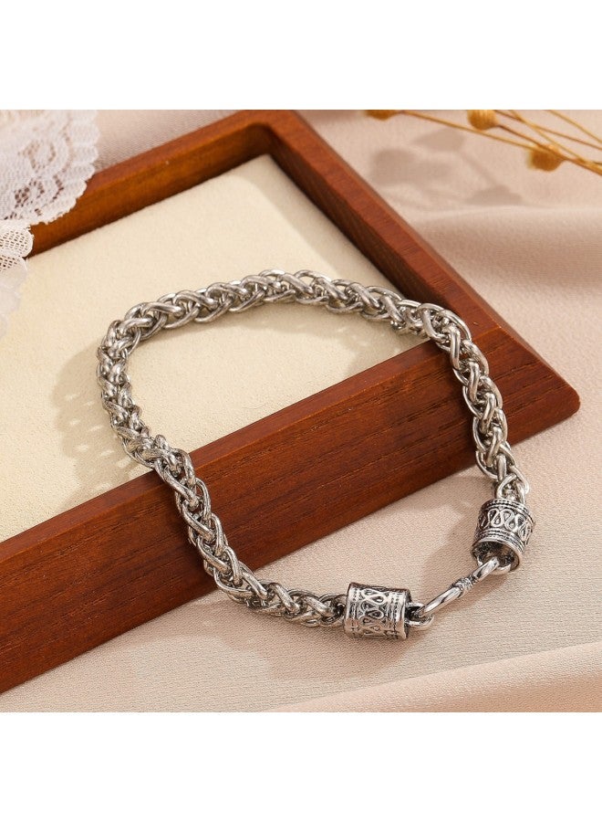 Men Women Unisex Thai Silver Plated Bracelet, Vintage Chain Link Alloy Bangle, Minimalist Retro Wrist Jewelry for Daily Casual Party Wear, Couple Accessories Gift - Image 1