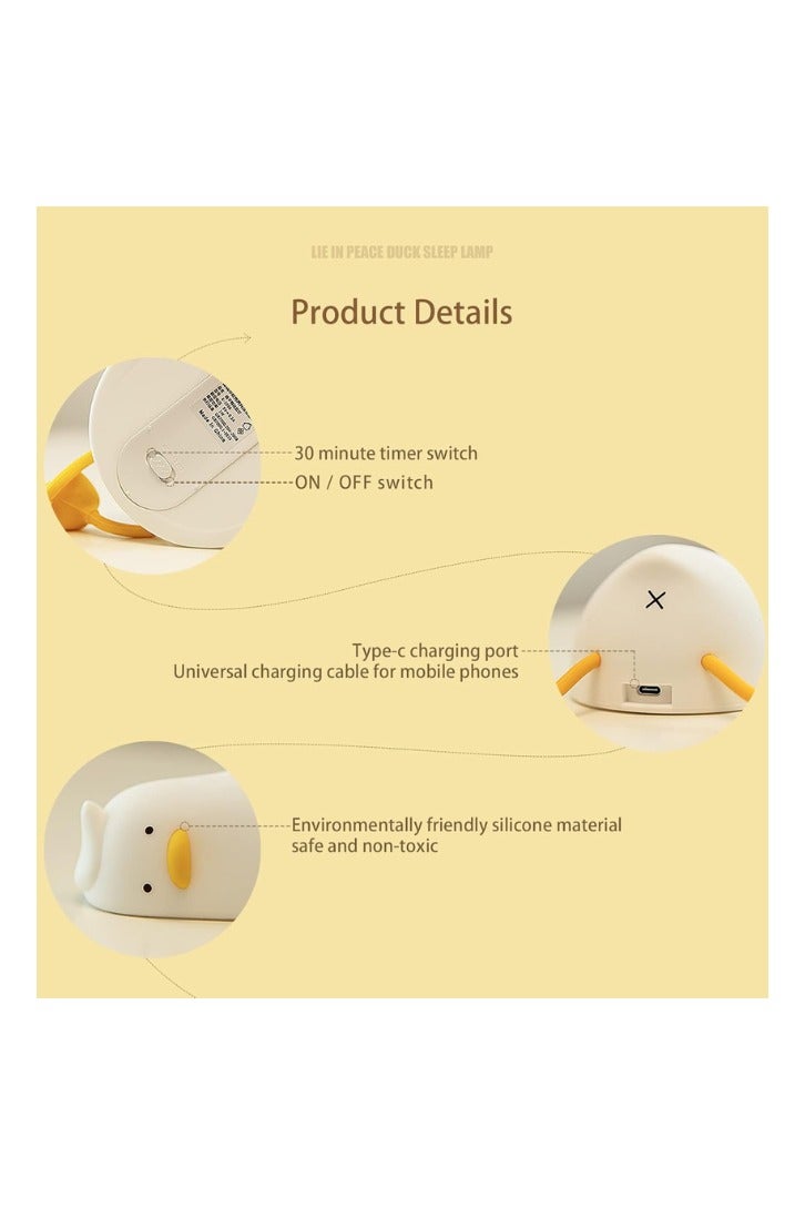 Chase Up Lying Flat Duck Night Light, LED Squishy Lamp, Cute Light Up, Silicone Dimmable Nursery Nightlight, Rechargeable Bedside Touch Lamp for Breastfeeding - Image 4