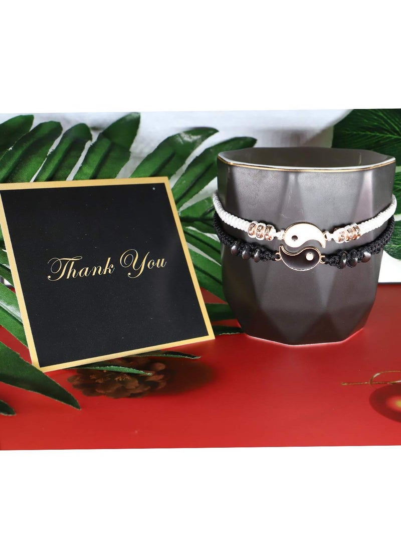 Sweet seven مجموعة أساور الصداقة يين يانغ - أساور متطابقة لـ 2، للرجال والنساء، مجوهرات أفضل الأصدقاء الرمزية - Image 5