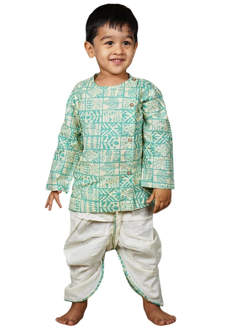 بولكاتوتس بلوزة أنجراكا بطبعة هندسية وأكمام طويلة من Polka Tots مع دوتي - كريمي وأخضر  - Image 1