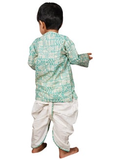 Polka Tots Polka Tots Full Sleeves Geometric Print Angrakha Top With Dhoti - Cream & Green  - Image 2