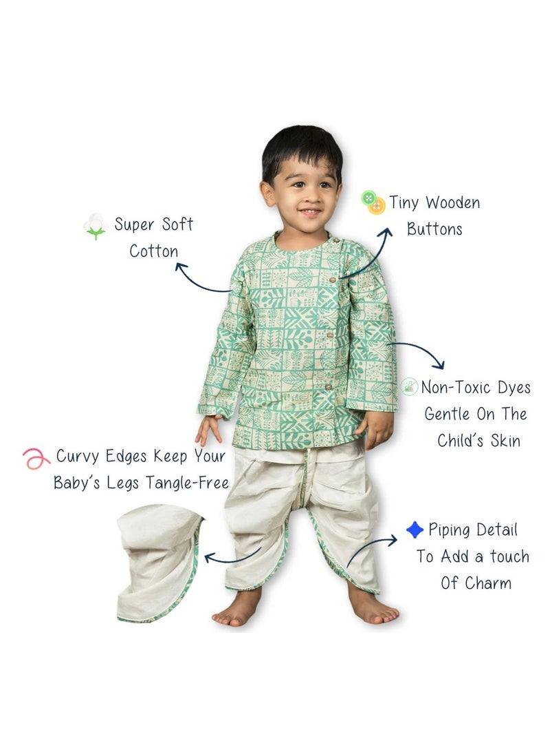 بولكاتوتس بلوزة أنجراكا بطبعة هندسية وأكمام طويلة من Polka Tots مع دوتي - كريمي وأخضر  - Image 4