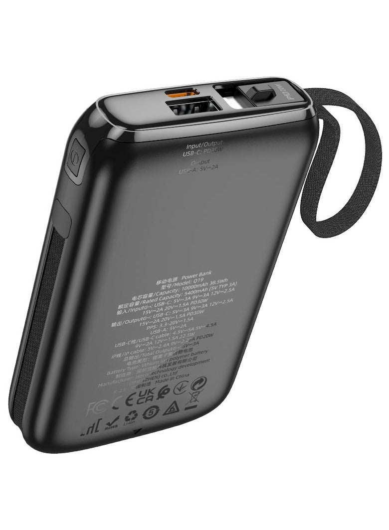 Hoco Q20 10000mAh 22.5W PD Mini Fast Charging Power Bank with Built in Cable Multicolor - Image 5