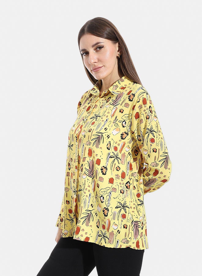 Andora Turned Down Collar Long Sleeves Blouse  _ Yellow - Image 2