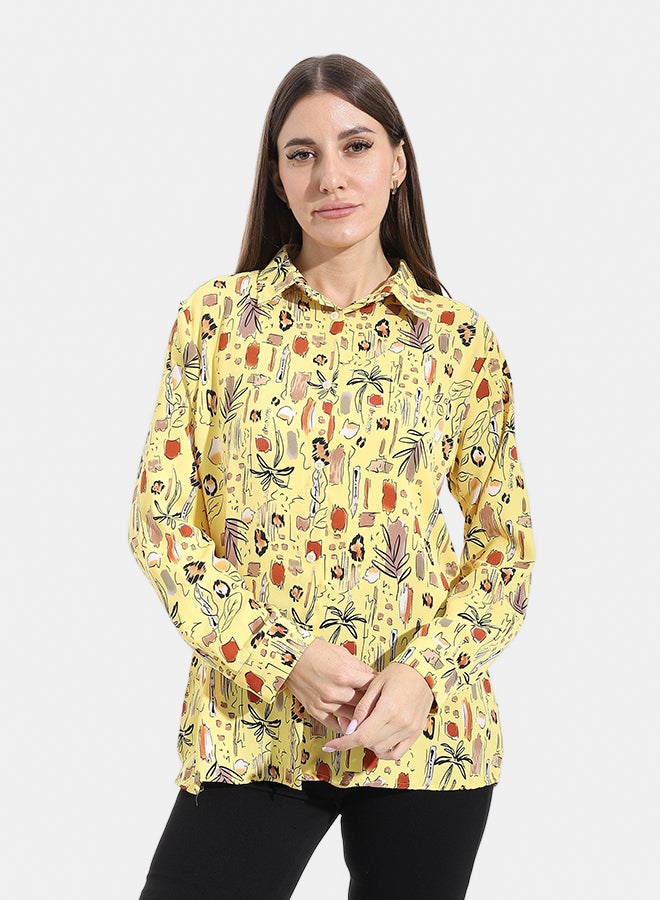 Andora Turned Down Collar Long Sleeves Blouse  _ Yellow - Image 1