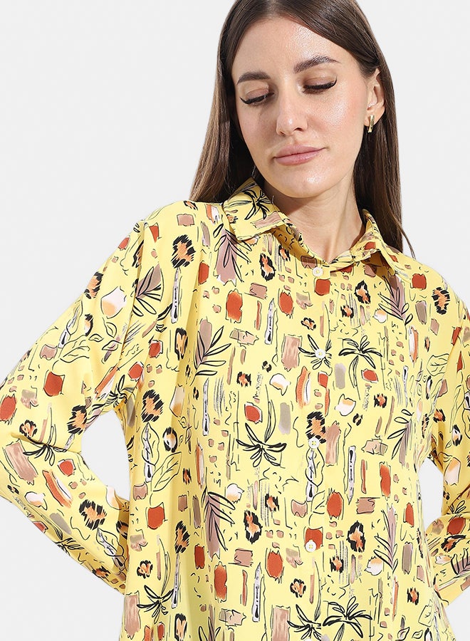 Andora Turned Down Collar Long Sleeves Blouse  _ Yellow - Image 3