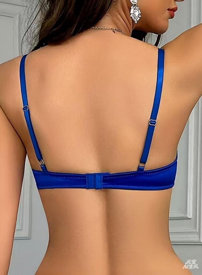 Take Two Blue Lace Trim Padded Wired Regular Bra - Image 2