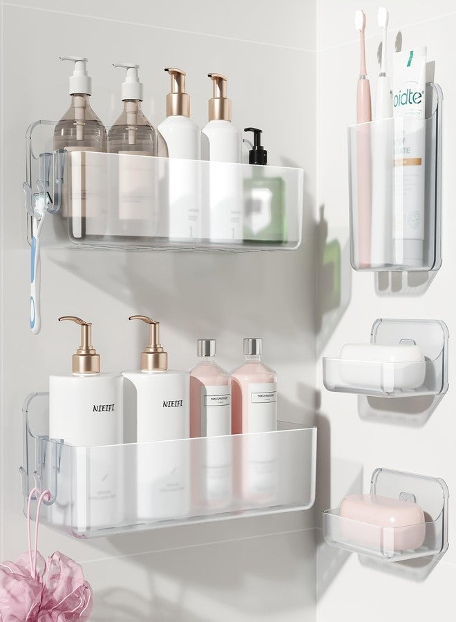 Nieifi Adhesive Wall Shelf, Shower Sheves 5 Pack with Soap Holder, Shower Organizer for Bathroom Organization, Clear - Image 1
