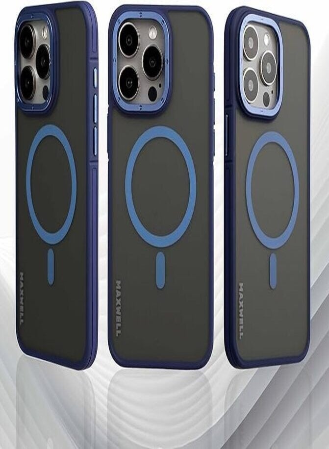 Maxwell Electronics Maxwell Armor Soft Matte Compatible with MagSafe Case for iPhone15 Pro Max - Full Protection, Drop-Proof, Metallic Lens Guard, Compatible with MagSafe (Blue)  - Image 5