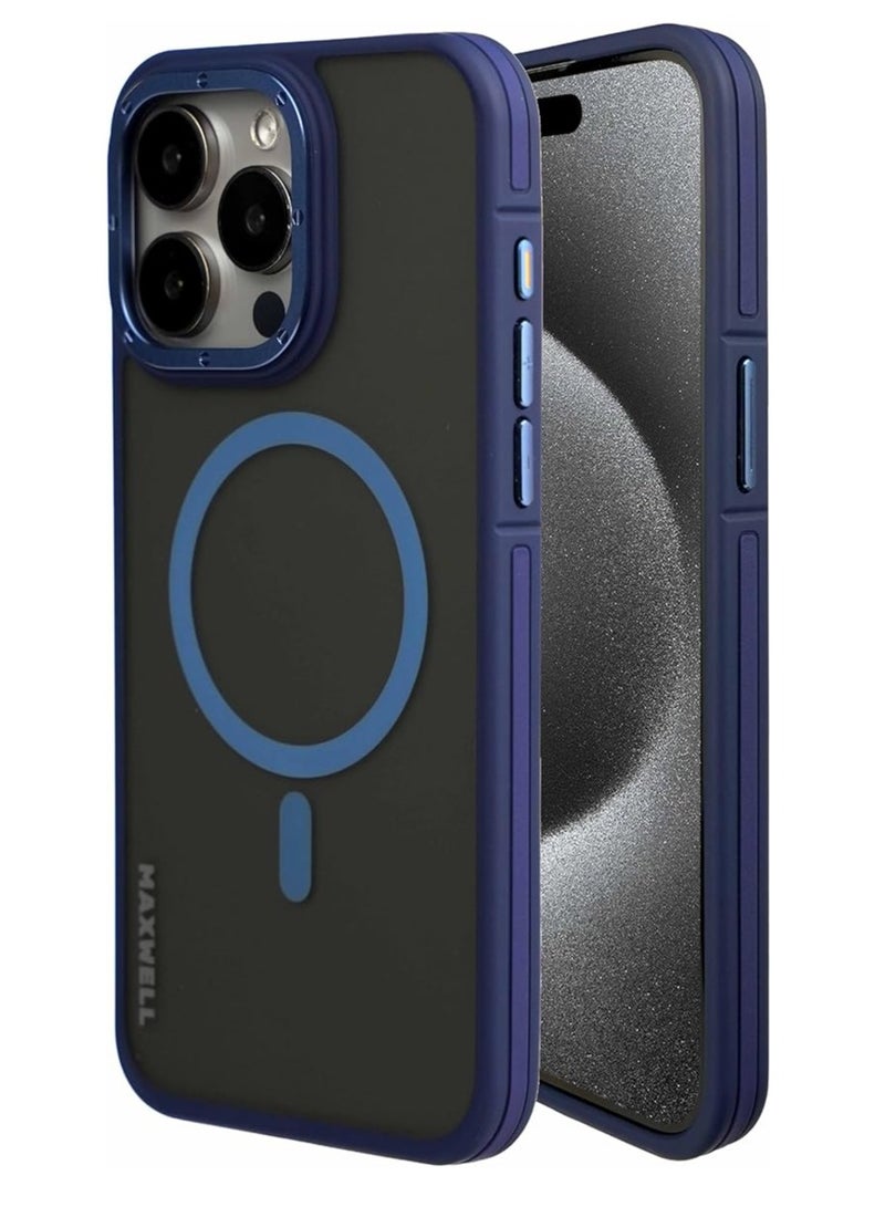 Maxwell Electronics Maxwell Armor Soft Matte Compatible with MagSafe Case for iPhone15 Pro Max - Full Protection, Drop-Proof, Metallic Lens Guard, Compatible with MagSafe (Blue)  - Image 1