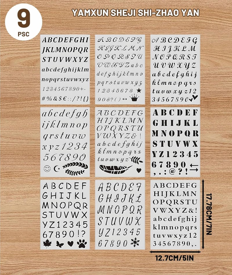FFZDENA 9 Pieces Stencils for Craft and Art, Alphabet and Number Stencils for Wall Painting Home, Reusable Painting Stencils for DIY Projects, Fabric and Wall Decoration (White) - Image 2