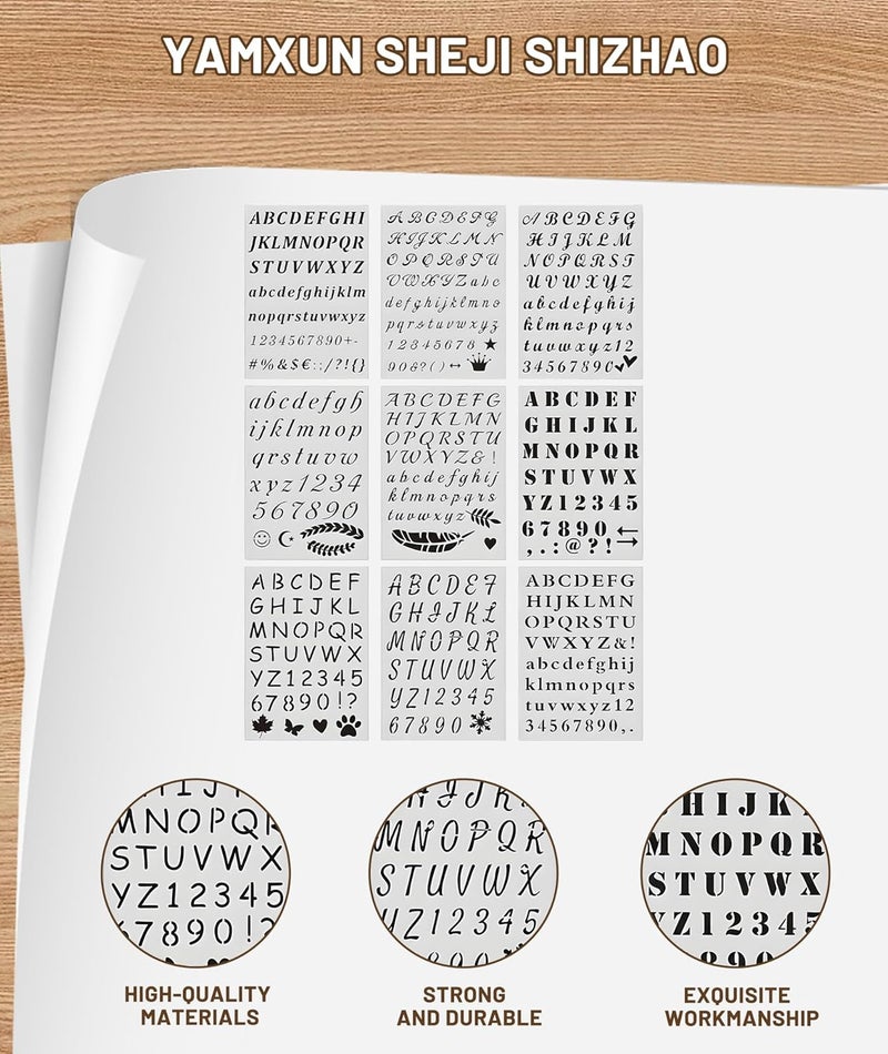 FFZDENA 9 Pieces Stencils for Craft and Art, Alphabet and Number Stencils for Wall Painting Home, Reusable Painting Stencils for DIY Projects, Fabric and Wall Decoration (White) - Image 3