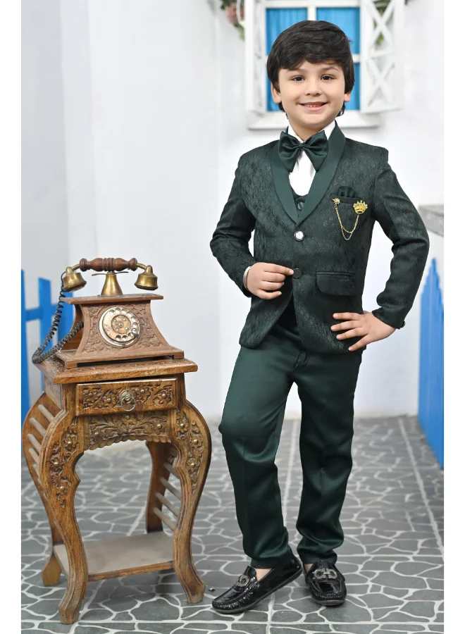 BT DEZINES Boys Dark Green 5-Piece Suit Set for Weddings