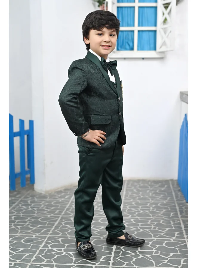 BT DEZINES Boys Dark Green 5-Piece Suit Set for Weddings