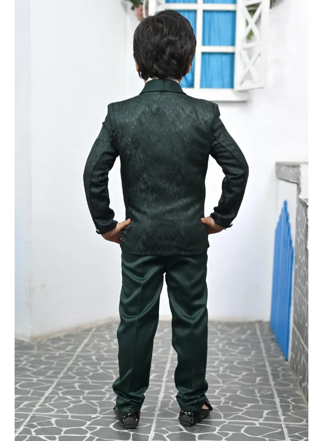 BT DEZINES Boys Dark Green 5-Piece Suit Set for Weddings