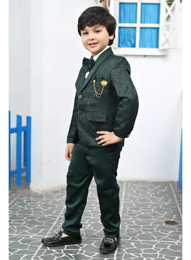 BT DEZINES Boys Dark Green 5-Piece Suit Set for Weddings