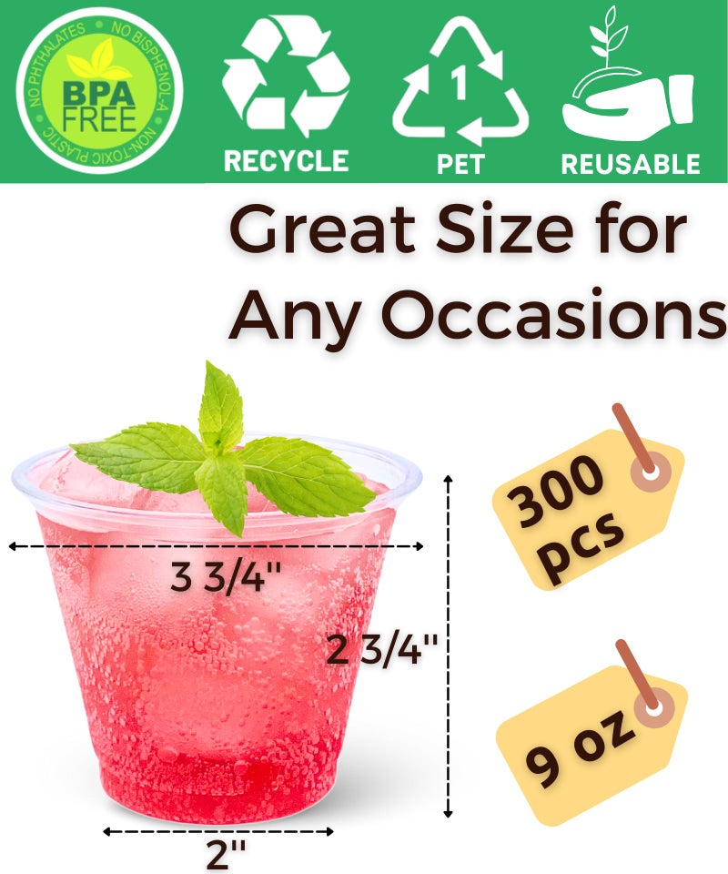 Aatriet 300 Pack 9 oz Clear Plastic Cups  9oz Clear Disposable Punch Cups Wine Glasses  Sturdy Recylable Small Drinking Cup for Wedding Party  Cocktail Cup  Plastic Tumblers for Cold Drinks - Image 3