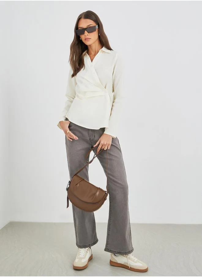 ستايلي Styli Solid Wrap Long Sleeve Shirt