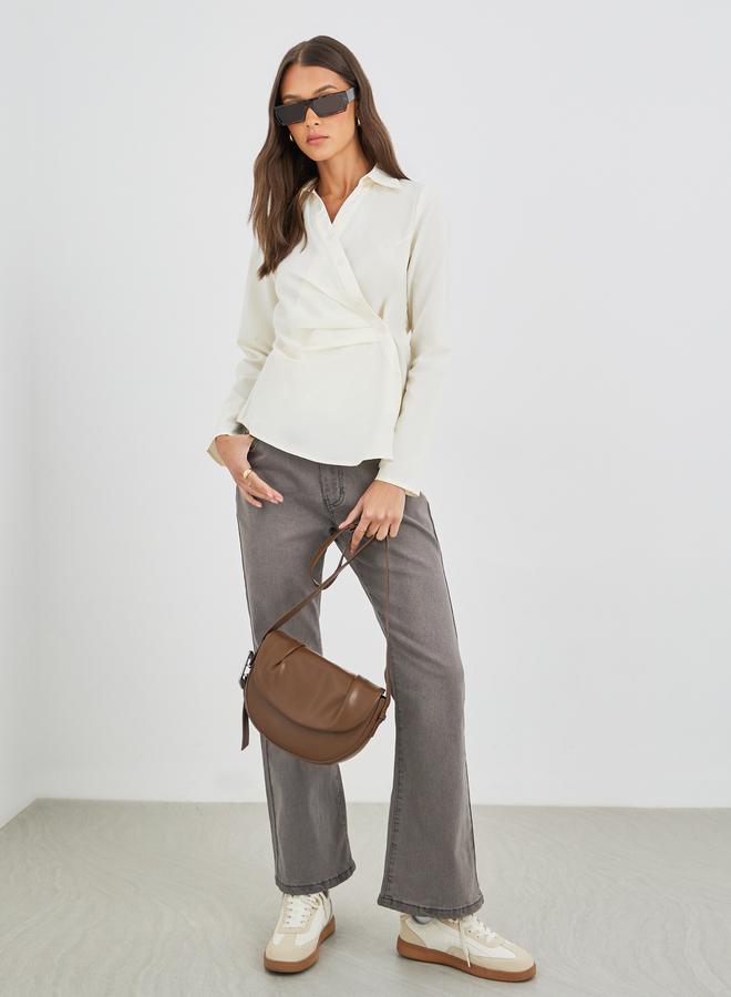 Styli Solid Wrap Long Sleeve Shirt - Image 2