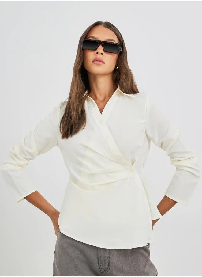 ستايلي Styli Solid Wrap Long Sleeve Shirt