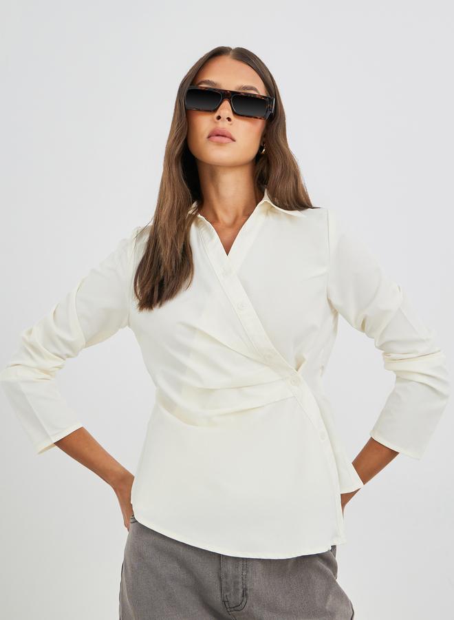 Styli Solid Wrap Long Sleeve Shirt - Image 1