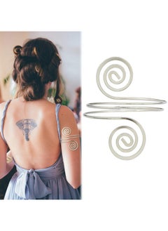 RechicGu Swirl Gypsy Boho Armband Upper Arm Cuff Victorian Filigree Bangle Bracelet Adjustable Armlet Belly Dance Gift Silver  - Image 3