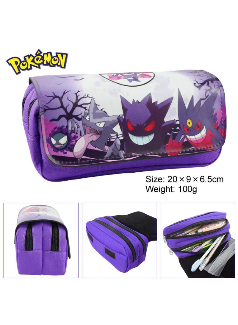 Loquat Large Capacity Cartoon Pokemon Print Pencil Case Double Canvas Zipper Pencil Bag Purple-A - Image 5